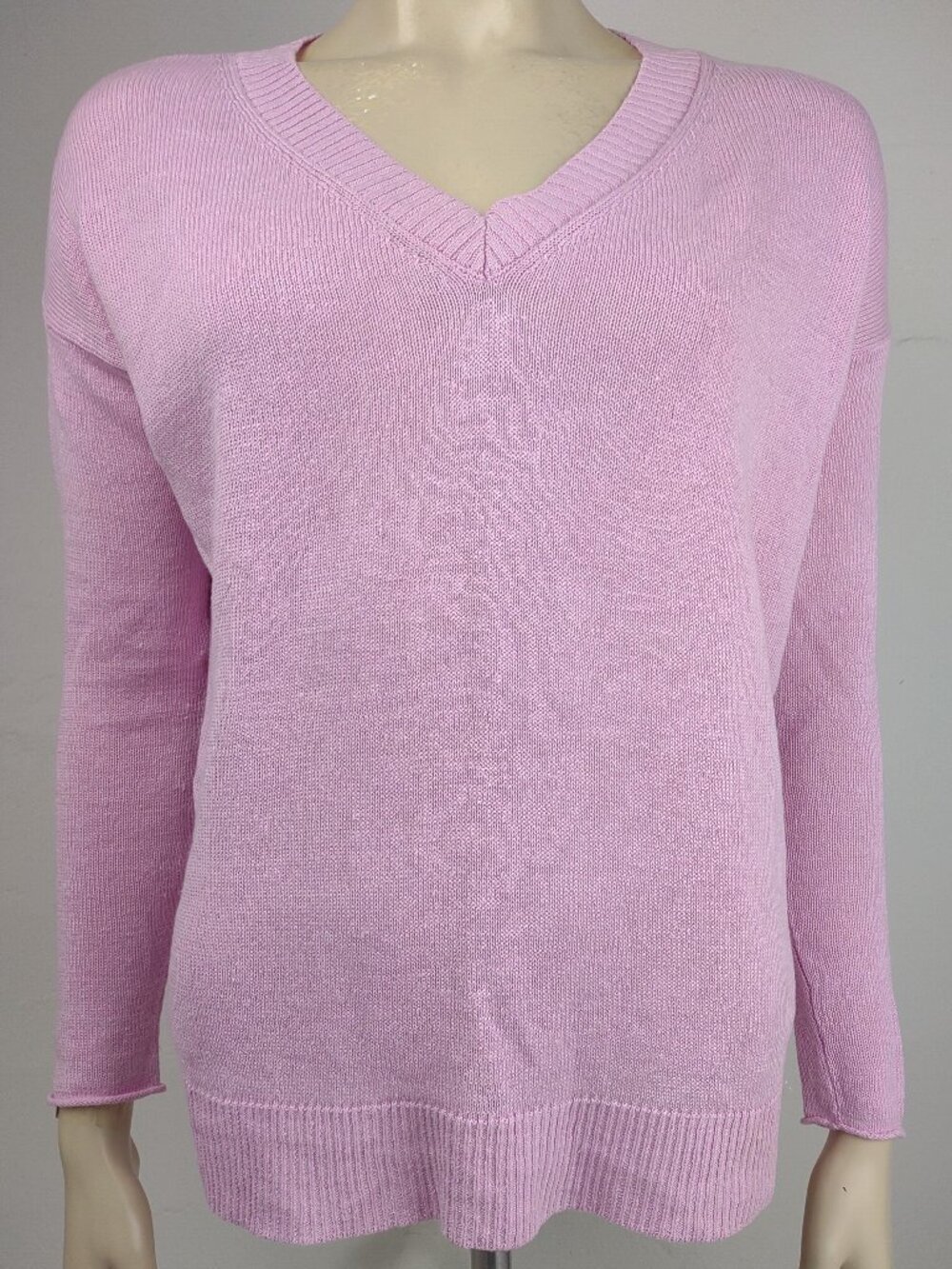 Eileen Fisher pink 100% linen V-Neck lightweight pullover sweater ladies XXS